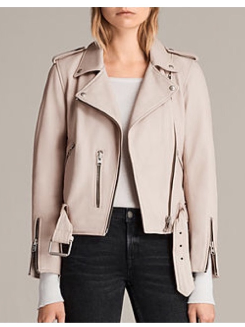AllSaints Anderson Pale Blush Leather Moto Jacket new without tags